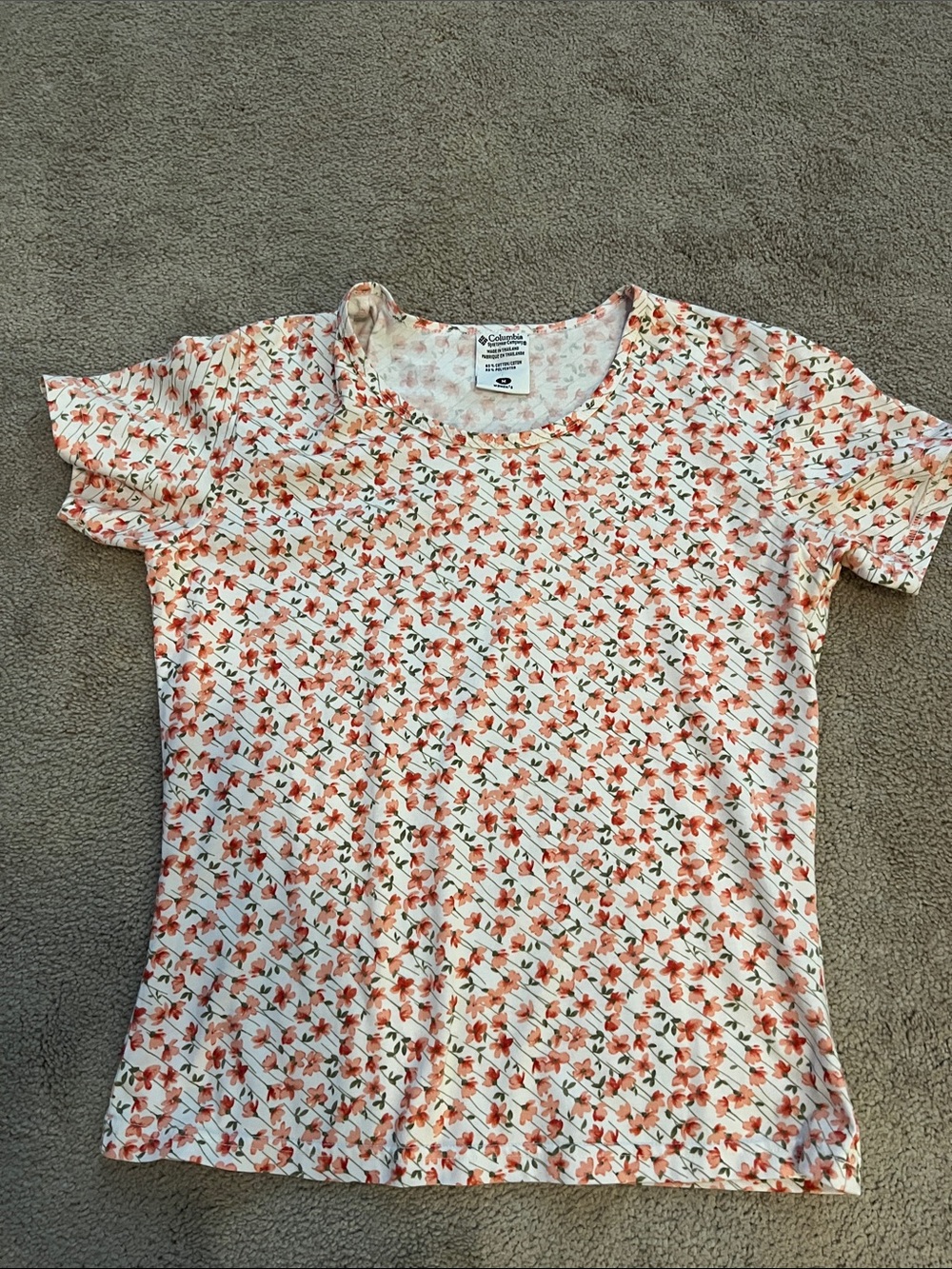 NWOT-Columbia Coral Floral Short Sleeve Tee- size Medium